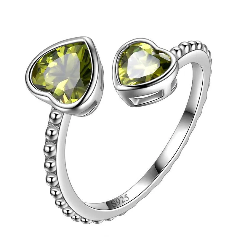 Birthstone August Peridot Love Hearts Ring Jewelry Women Girls Birthday Gift