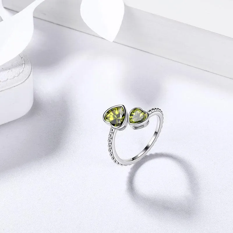 Birthstone August Peridot Love Hearts Ring Jewelry Women Girls Birthday Gift