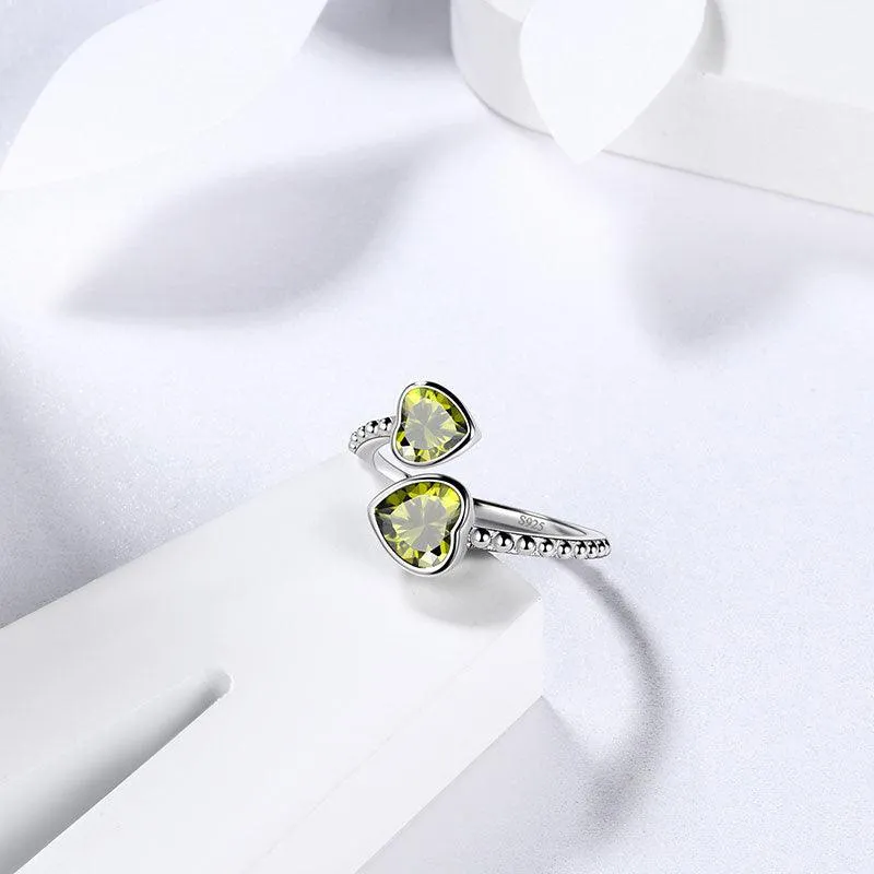 Birthstone August Peridot Love Hearts Ring Jewelry Women Girls Birthday Gift