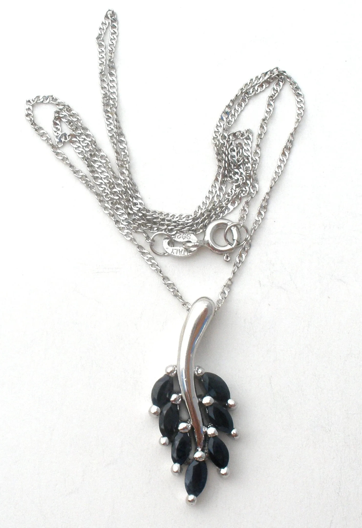 Black Onyx Leaf Necklace Sterling Silver