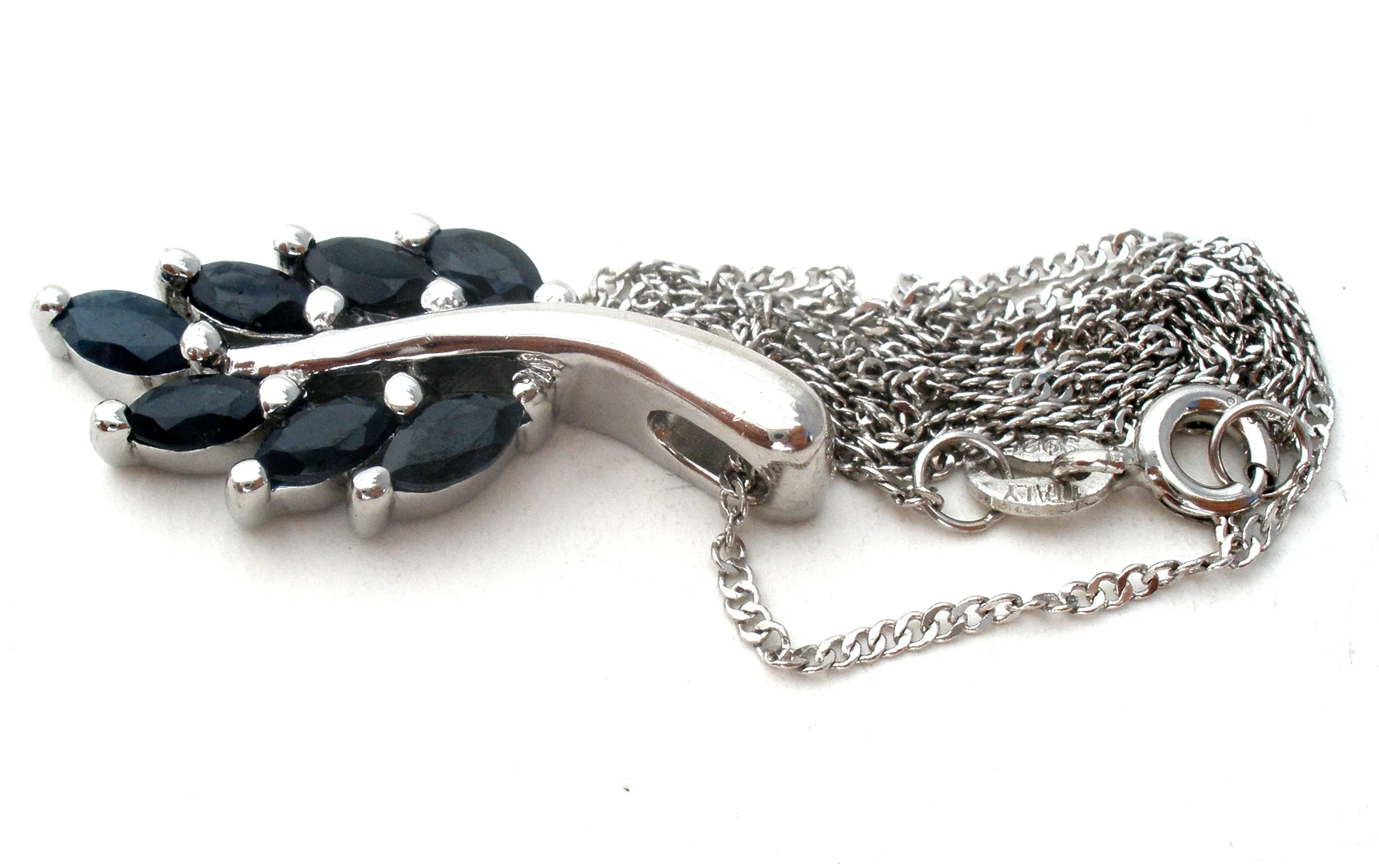 Black Onyx Leaf Necklace Sterling Silver