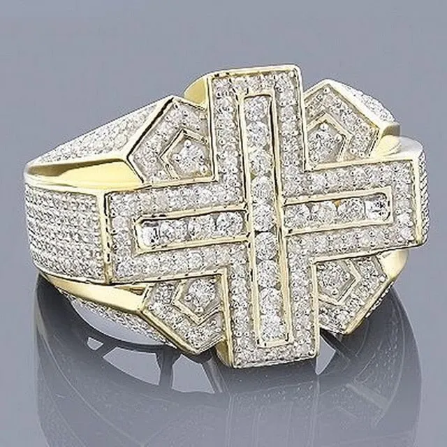 Bling Rings for Men Women Metal Big Stone Geometric Square Finger Ring Gold Color Large Hearts Ring