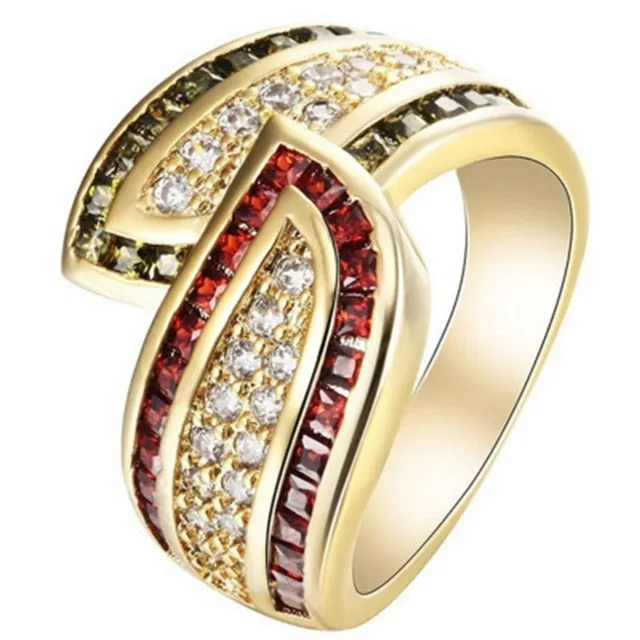 Bling Rings for Men Women Metal Big Stone Geometric Square Finger Ring Gold Color Large Hearts Ring