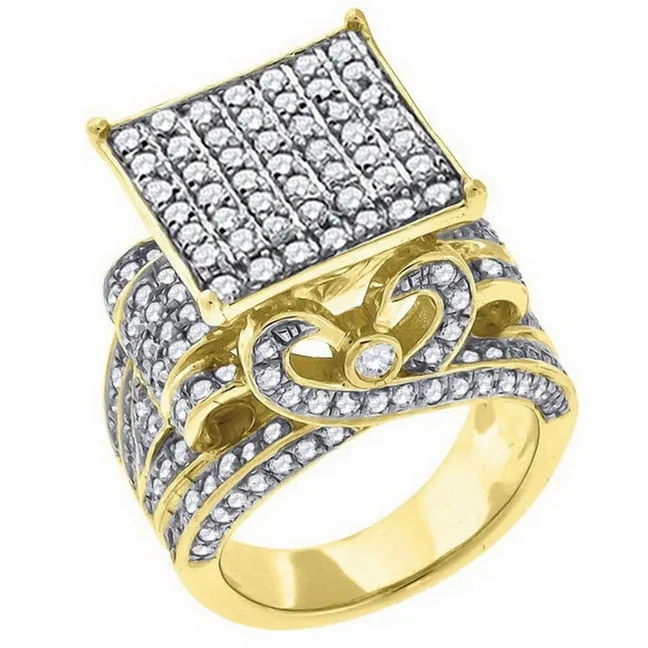 Bling Rings for Men Women Metal Big Stone Geometric Square Finger Ring Gold Color Large Hearts Ring