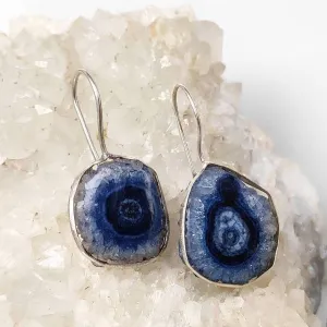 Blue Agate Geode Crystal Earrings