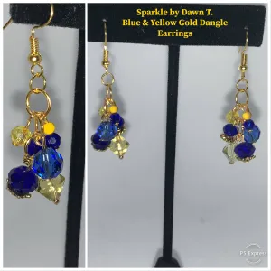 Blue and Yellow Bunch Gold Dangle Earrings