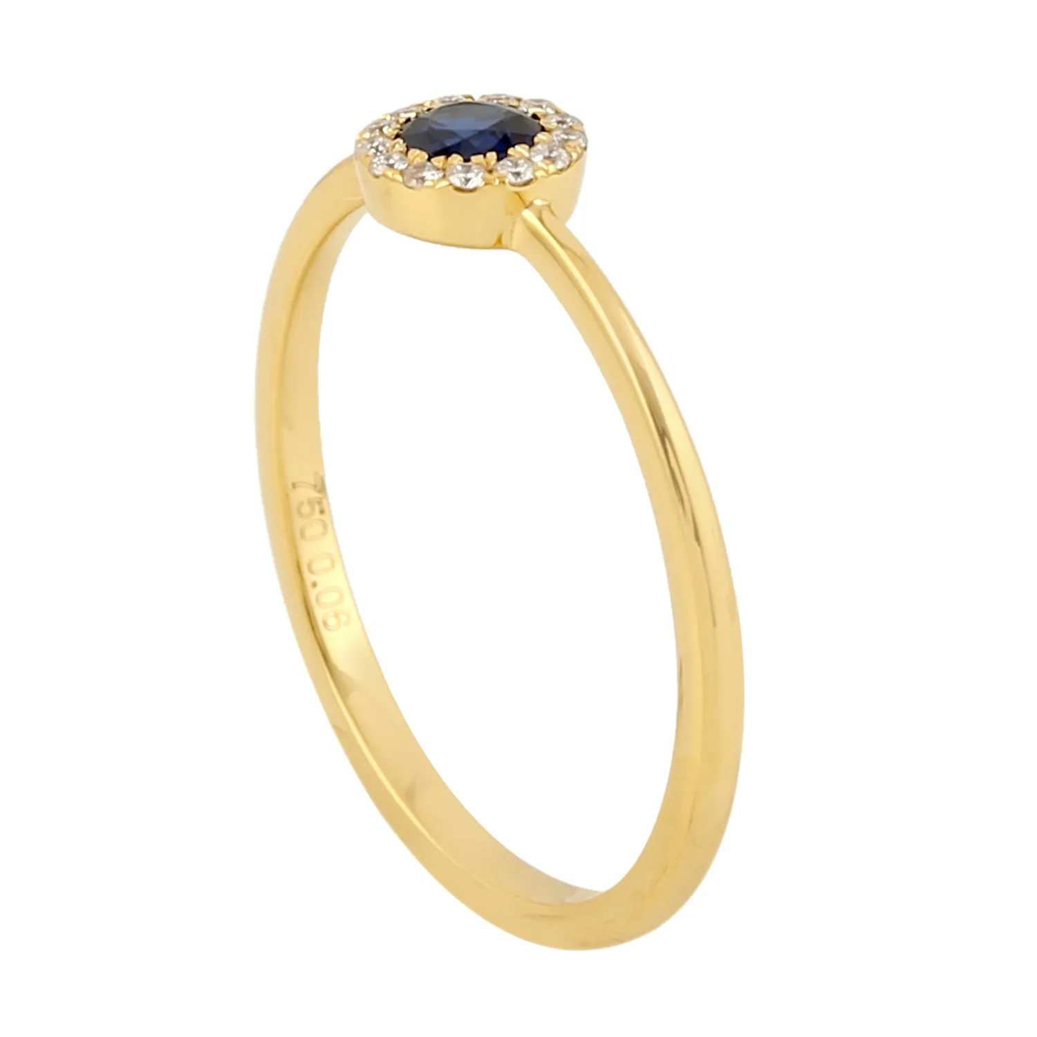 Blue Sapphire Diamond Halo Delicate Ring in 18k Yellow Gold