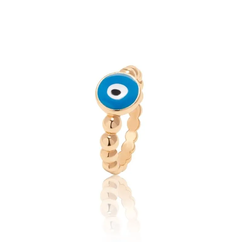 Boho Blue & Gold Evil Eye Ring