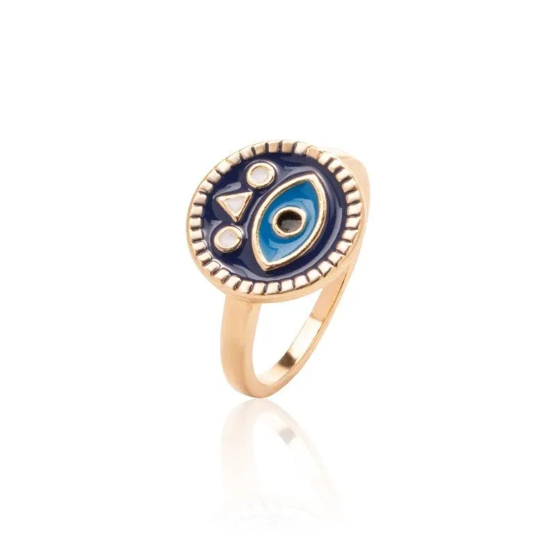 Boho Blue & Gold Evil Eye Ring