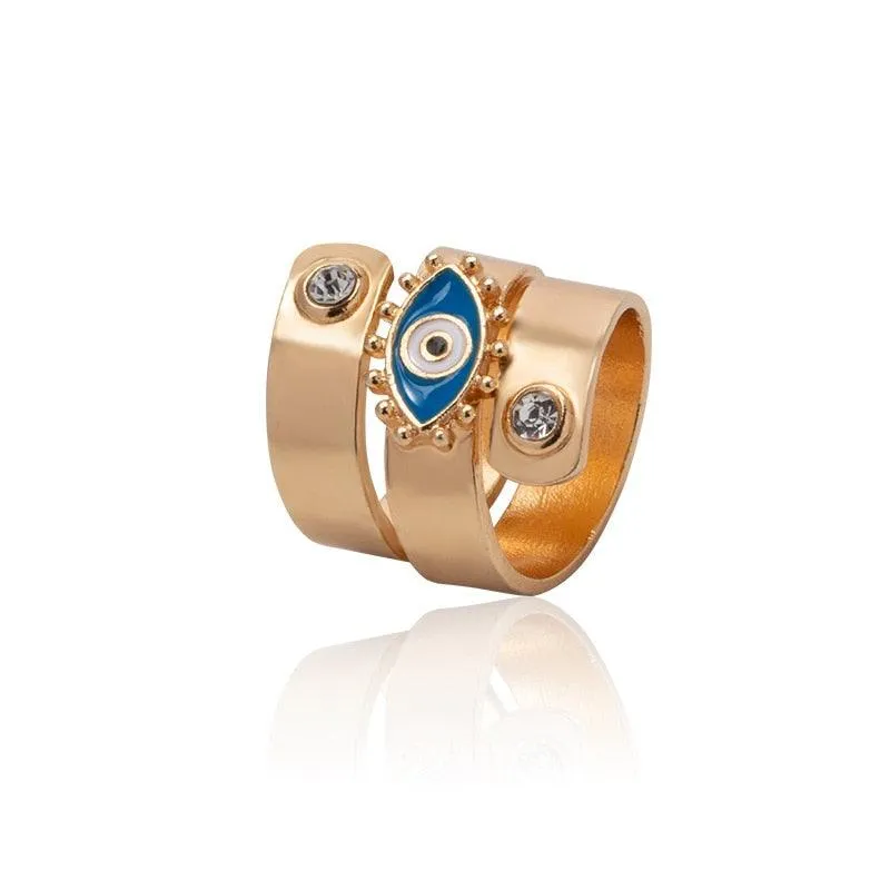 Boho Blue & Gold Evil Eye Ring