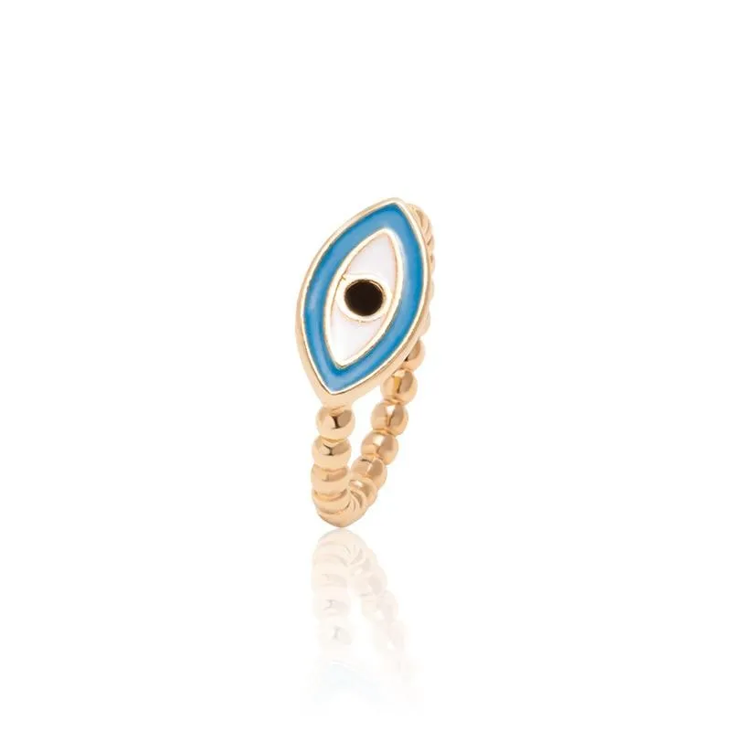 Boho Blue & Gold Evil Eye Ring