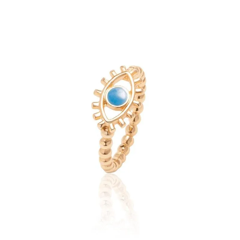 Boho Blue & Gold Evil Eye Ring