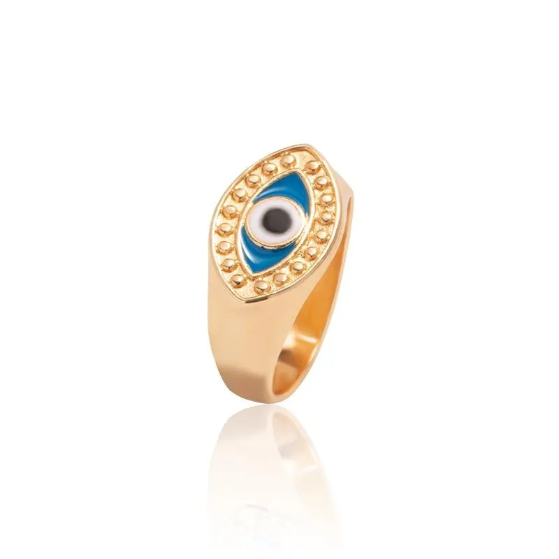 Boho Blue & Gold Evil Eye Ring