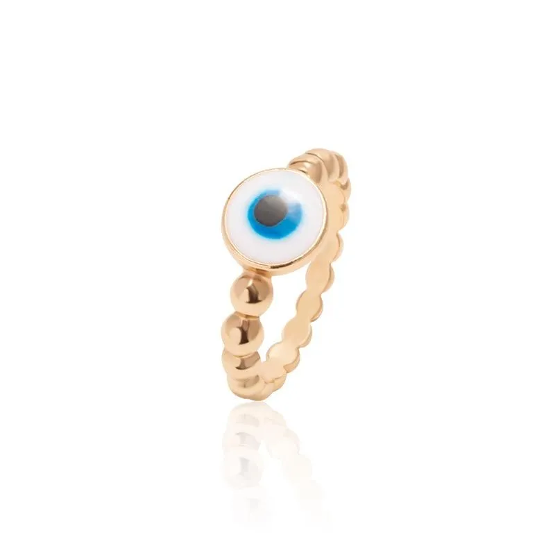 Boho Blue & Gold Evil Eye Ring