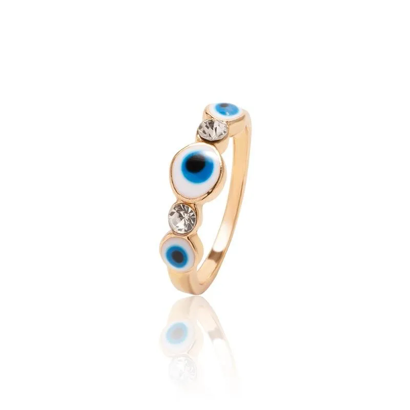 Boho Blue & Gold Evil Eye Ring