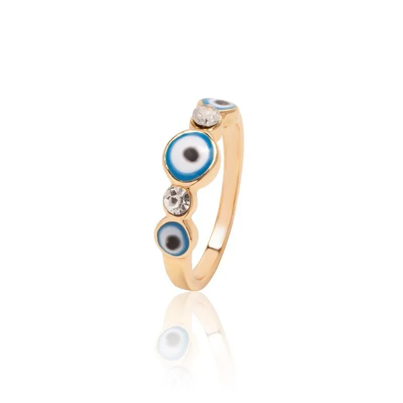 Boho Blue & Gold Evil Eye Ring