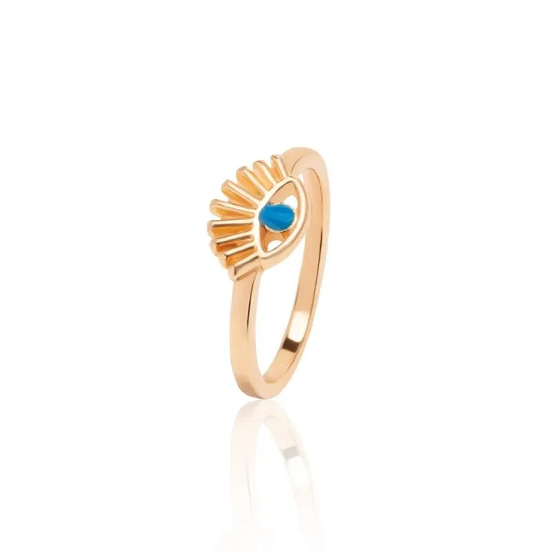 Boho Blue & Gold Evil Eye Ring