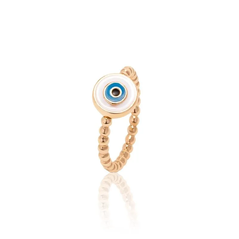 Boho Blue & Gold Evil Eye Ring