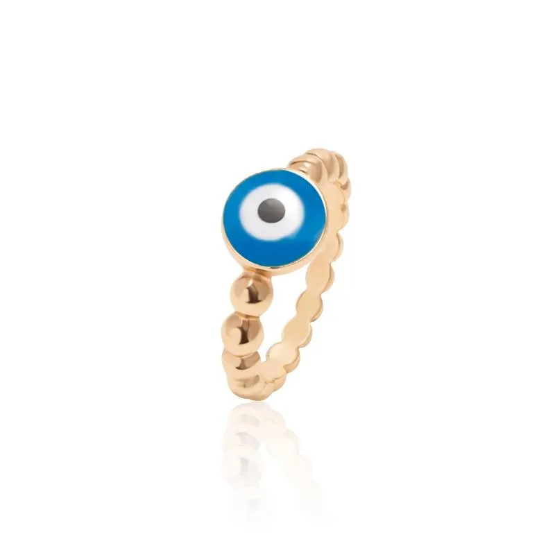 Boho Blue & Gold Evil Eye Ring