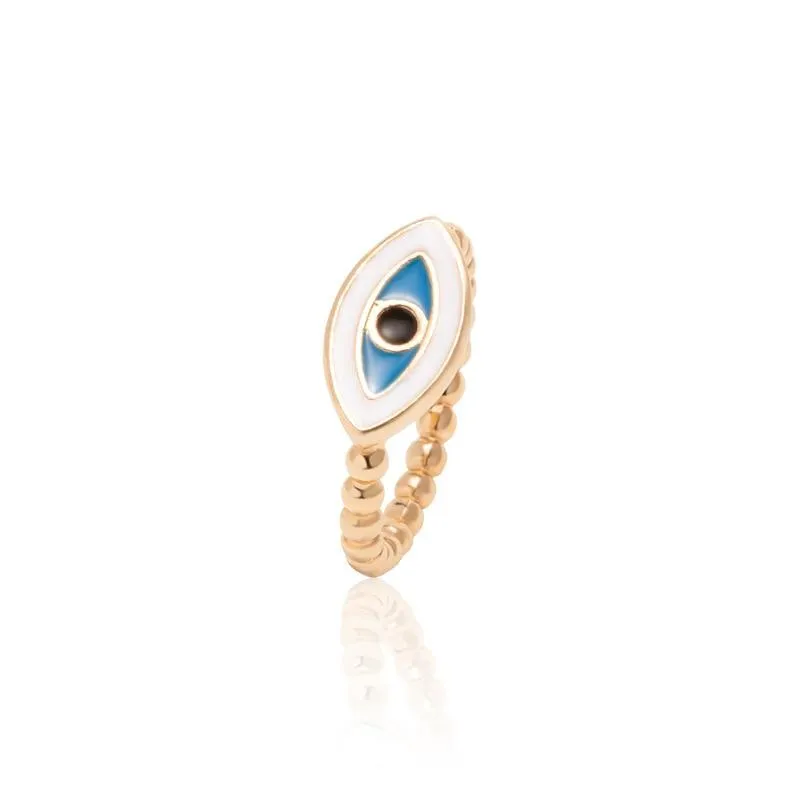 Boho Blue & Gold Evil Eye Ring