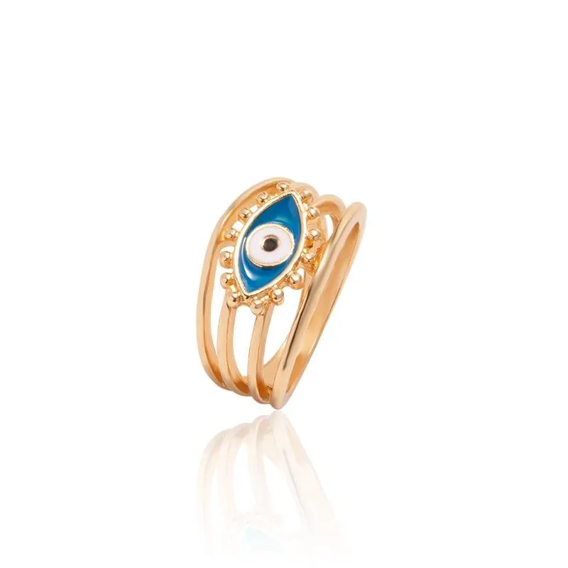 Boho Blue & Gold Evil Eye Ring