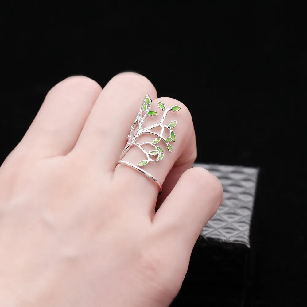 Brass Spring Green Tree Rings For Women Gold Ring