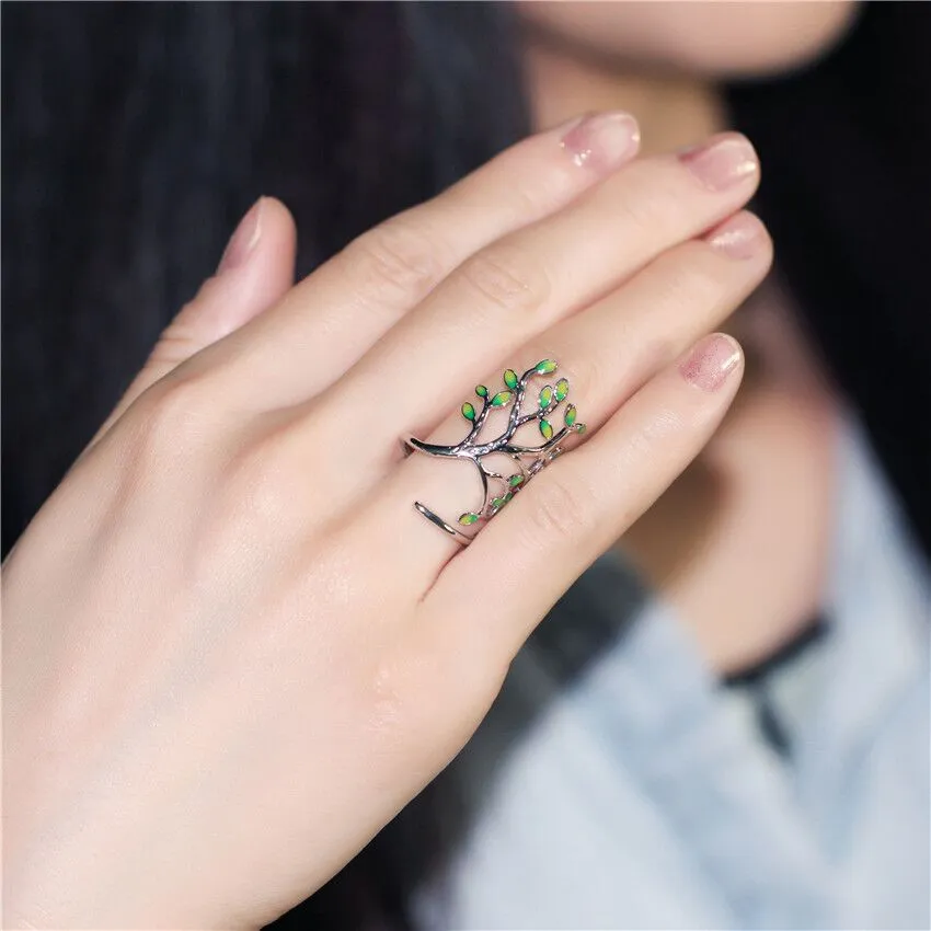 Brass Spring Green Tree Rings For Women Gold Ring