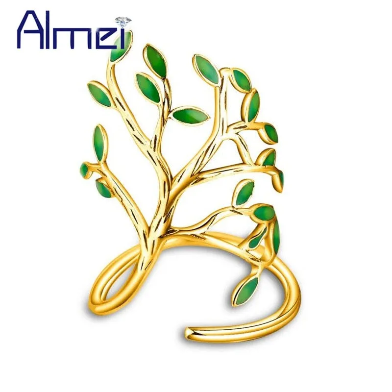 Brass Spring Green Tree Rings For Women Gold Ring