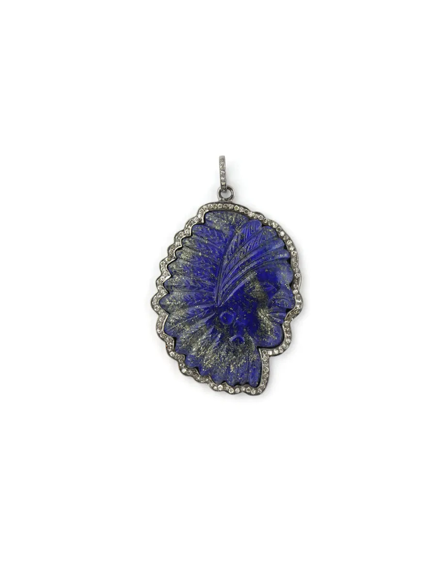 Carved Lapis Native Headdress Pendant