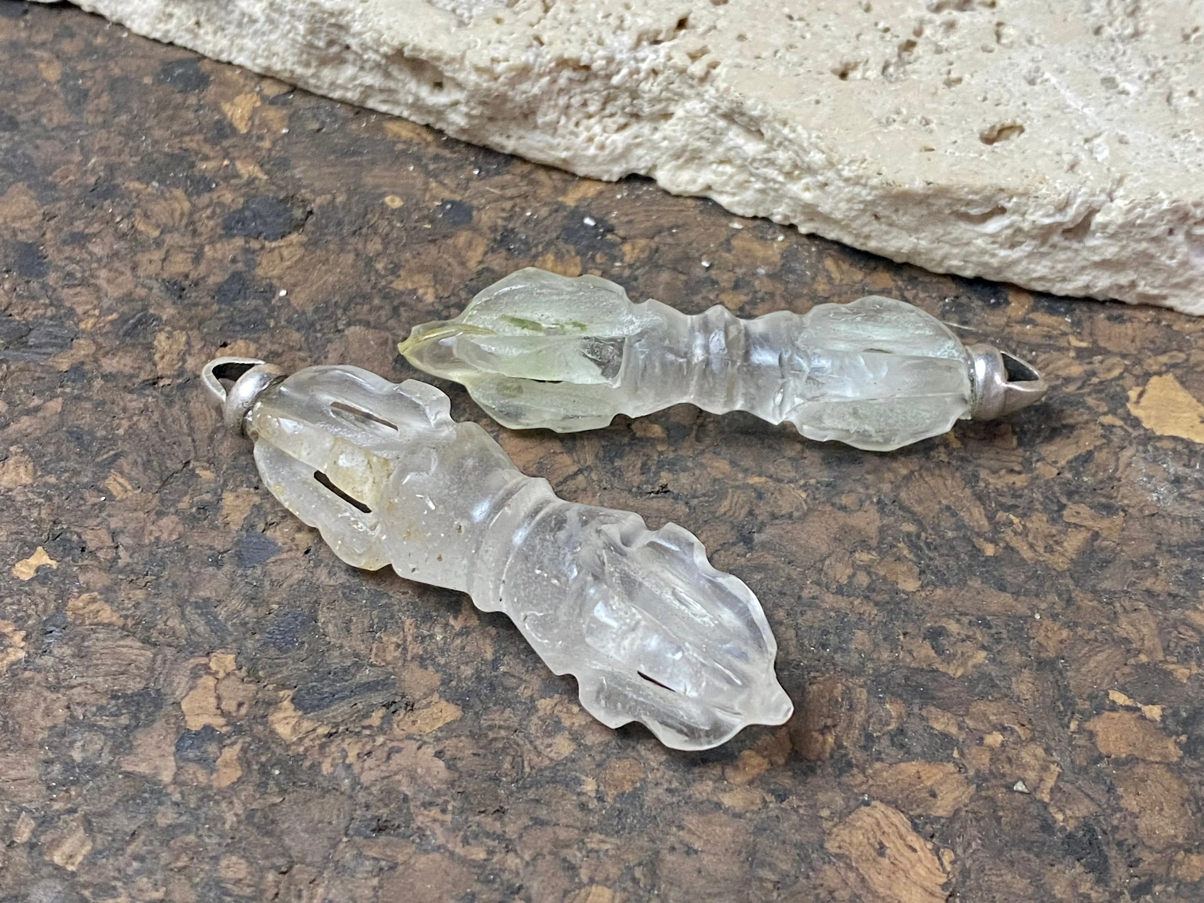 Carved Rock Crystal Dorje Pendants