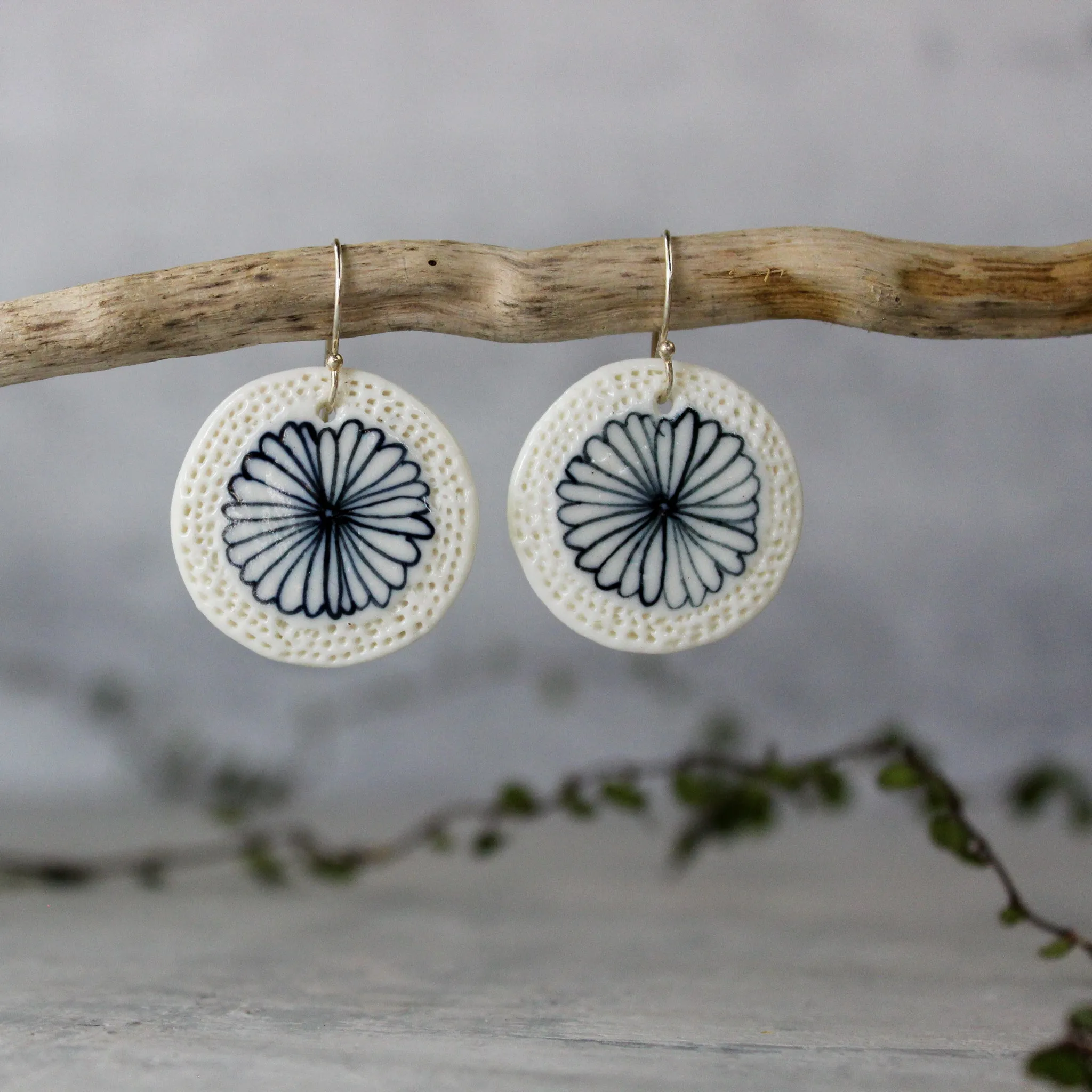 Ceramic Earrings Indigo Flower