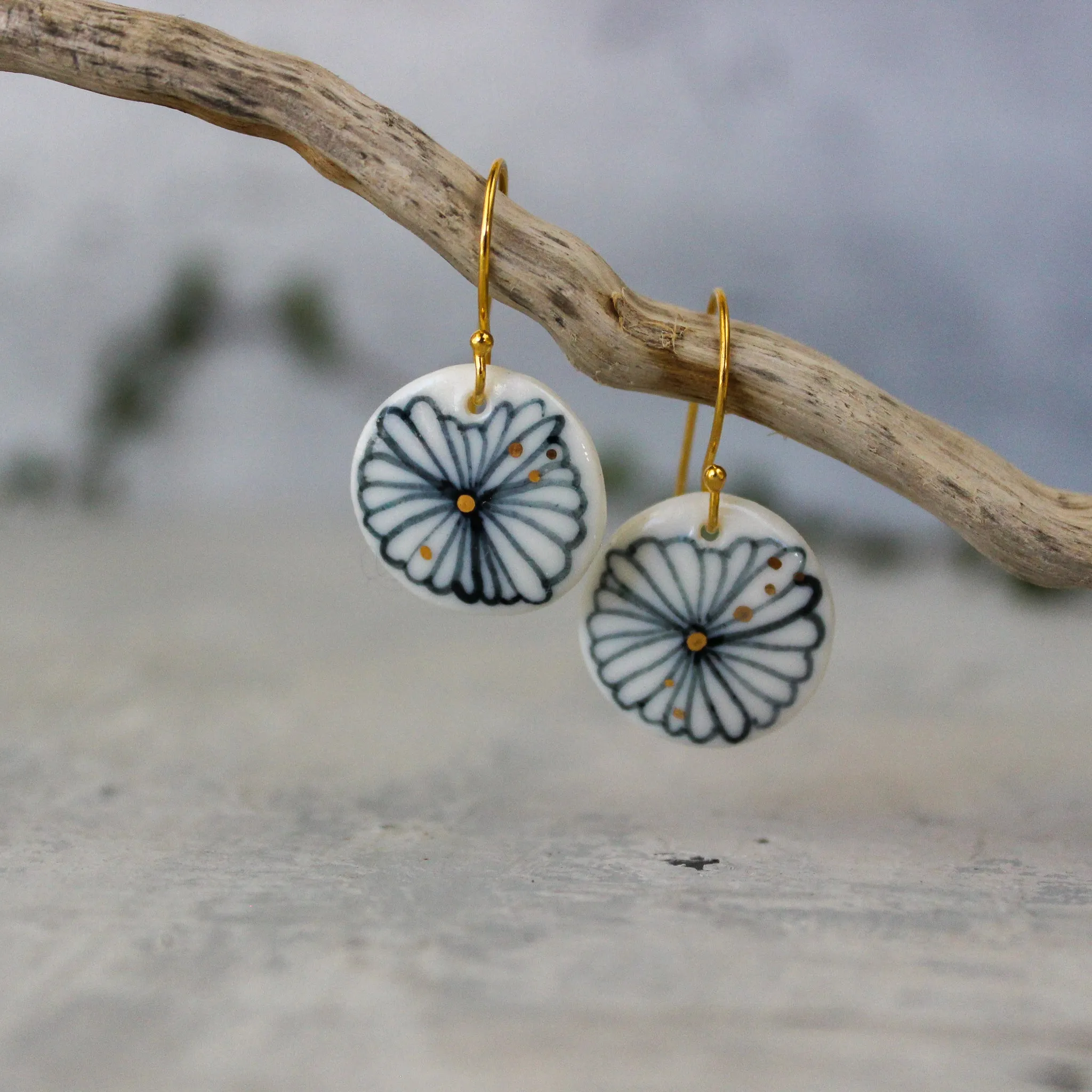 Ceramic Earrings Indigo Flower