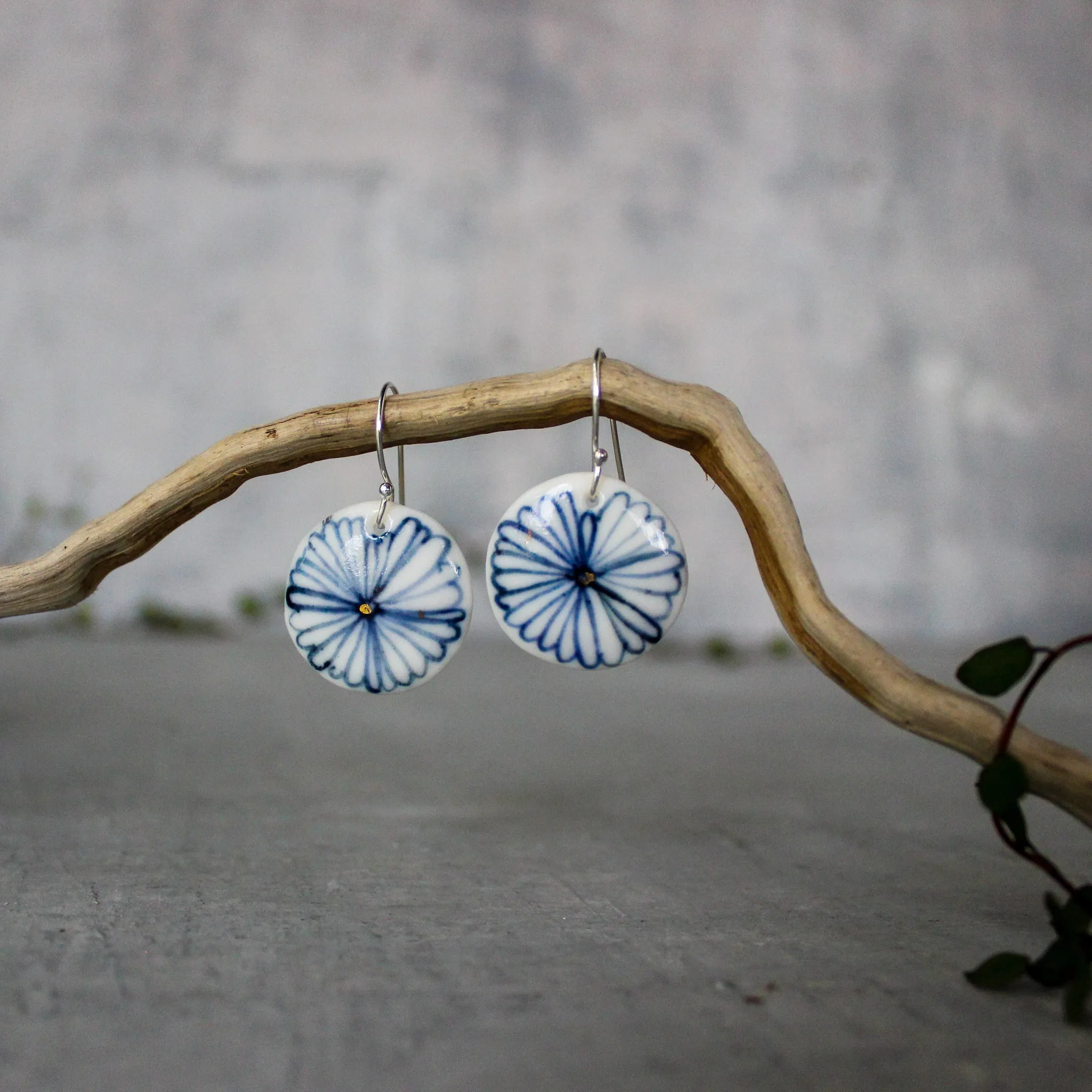 Ceramic Earrings Indigo Flower