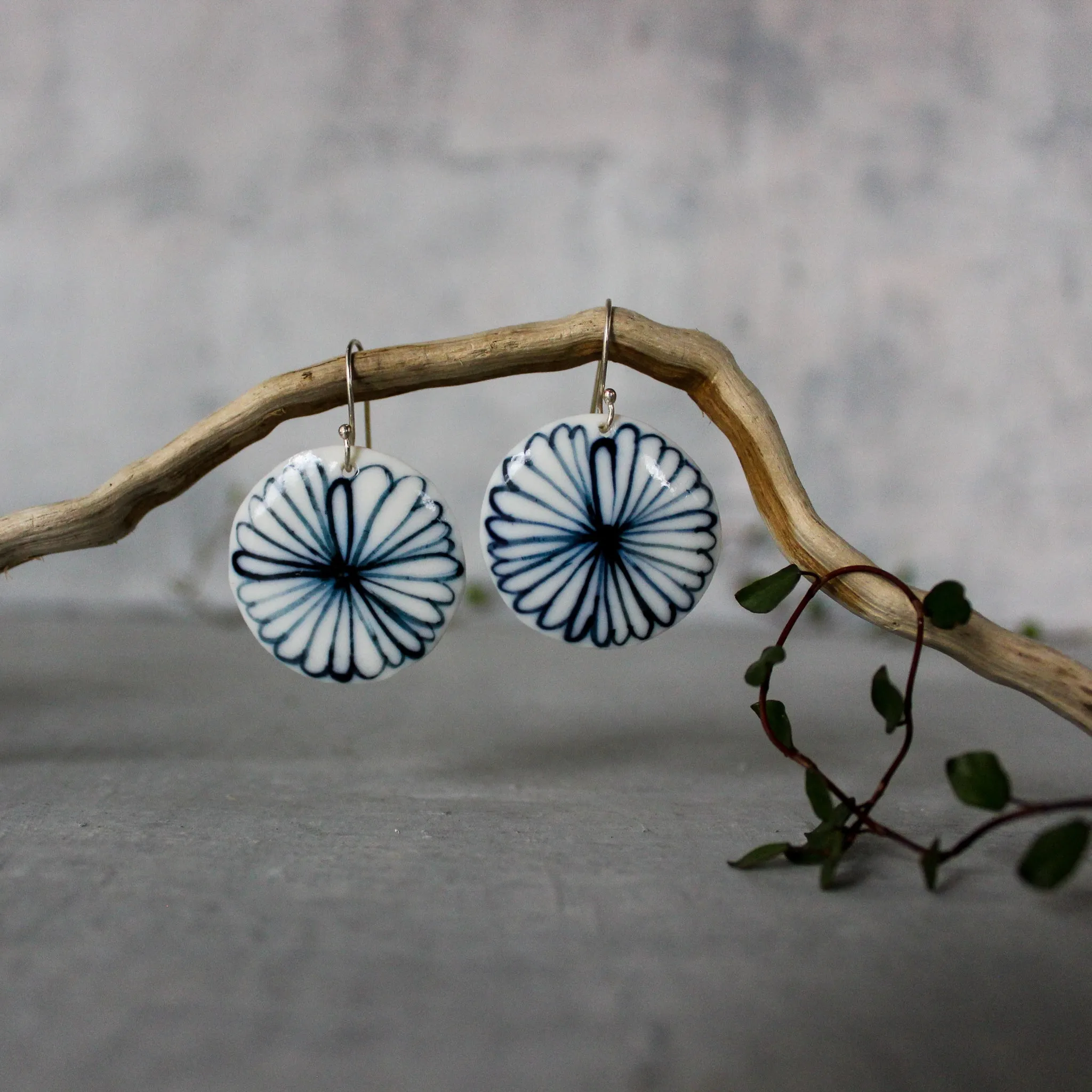 Ceramic Earrings Indigo Flower