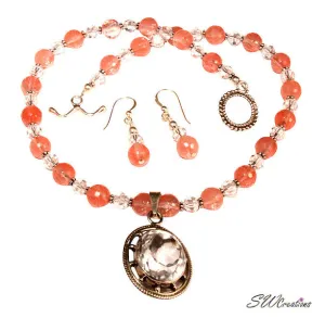 Cherry Crystal Gemstone Beaded Necklace Set