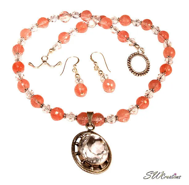 Cherry Crystal Gemstone Beaded Necklace Set