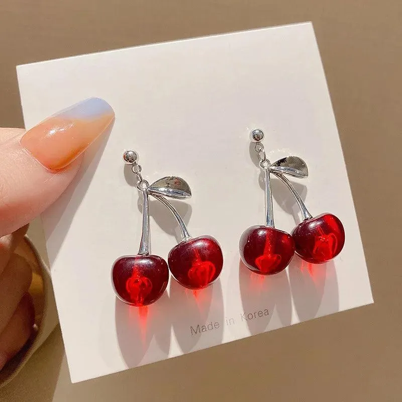 Cherry Drop Earrings: Korean Fruit Jewelry for Fashionable Trendsetters