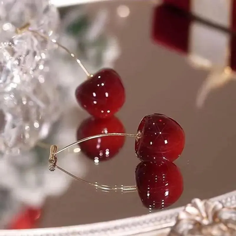 Cherry Drop Earrings: Korean Fruit Jewelry for Fashionable Trendsetters