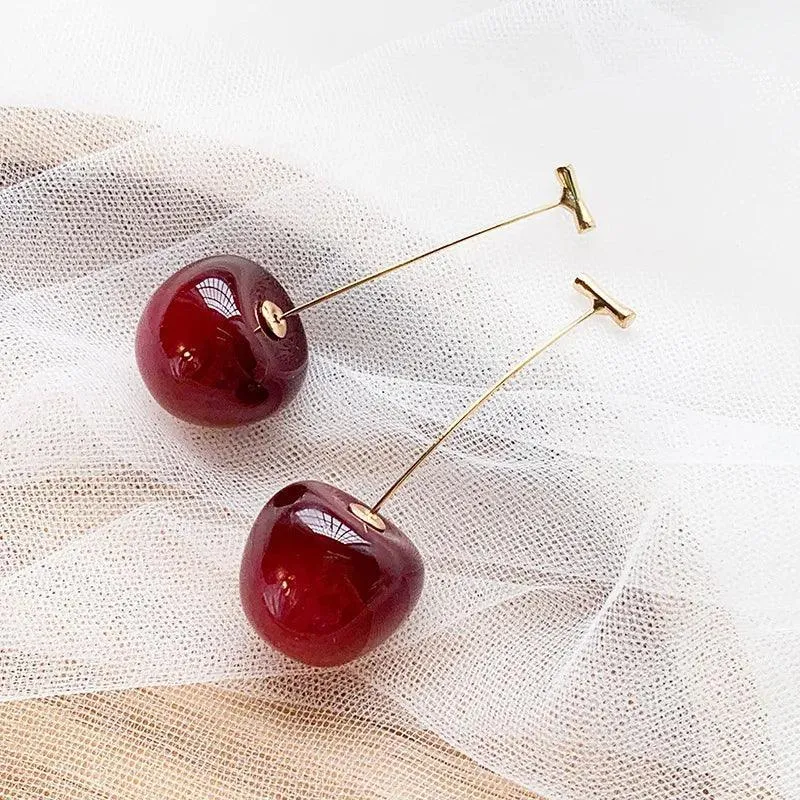 Cherry Drop Earrings: Korean Fruit Jewelry for Fashionable Trendsetters