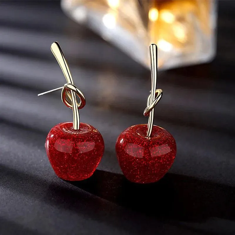 Cherry Drop Earrings: Korean Fruit Jewelry for Fashionable Trendsetters