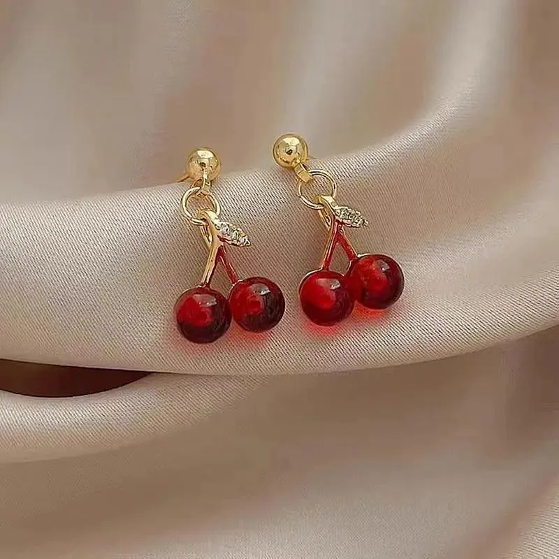 Cherry Drop Earrings: Korean Fruit Jewelry for Fashionable Trendsetters