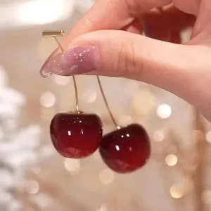 Cherry Drop Earrings: Korean Fruit Jewelry for Fashionable Trendsetters