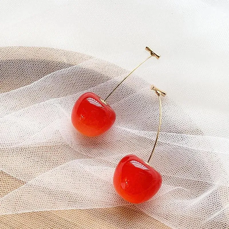 Cherry Drop Earrings: Korean Fruit Jewelry for Fashionable Trendsetters