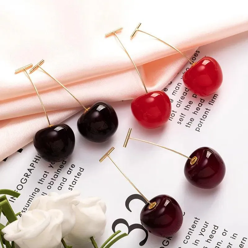 Cherry Drop Earrings: Korean Fruit Jewelry for Fashionable Trendsetters