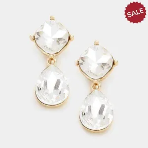 Clear Crystal Teardrop Gold Evening Earrings