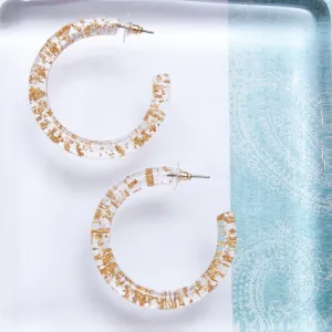 Clear Hoop Earrings with Gold Specks