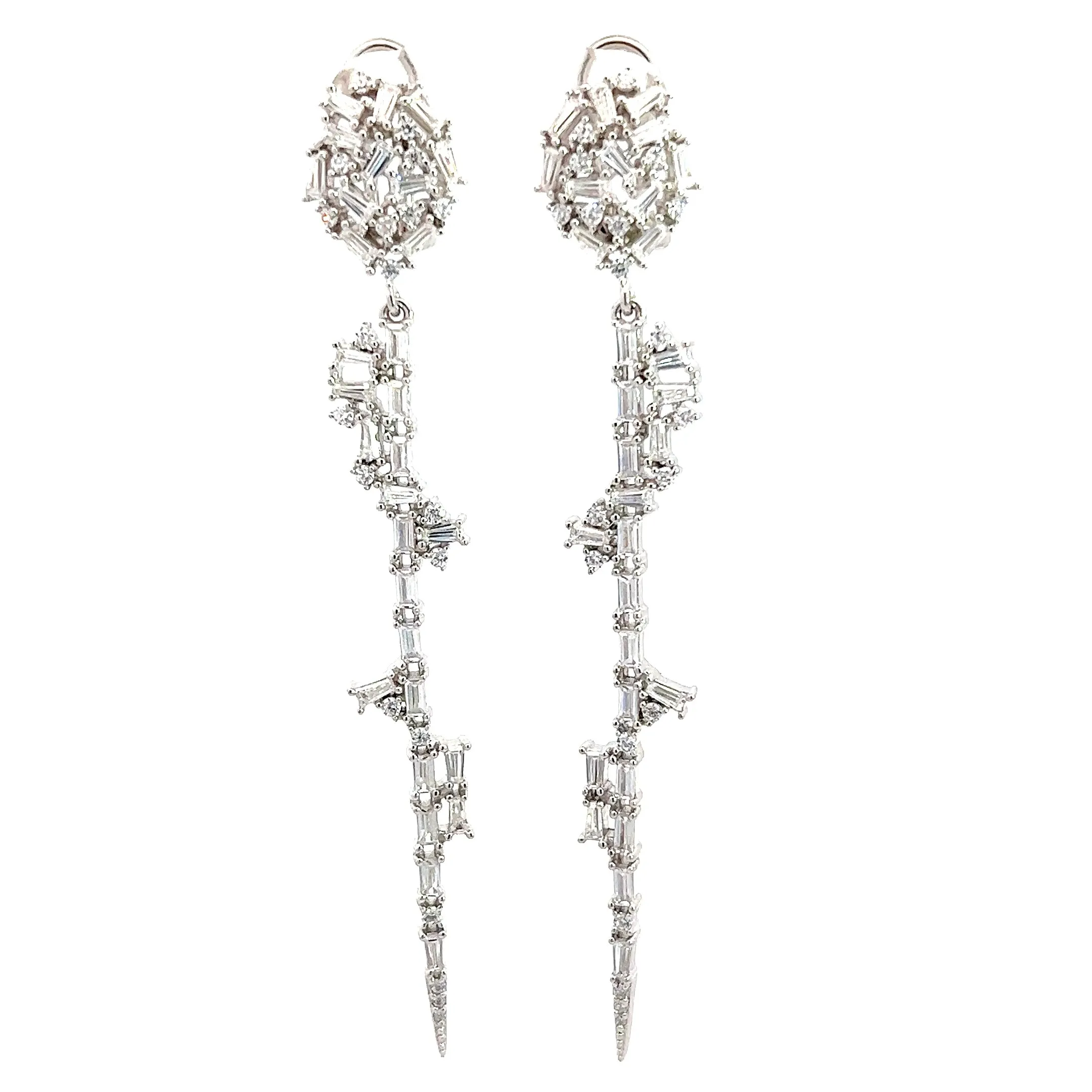 Crystal Baguette CZ Sterling Silver Drop Earring