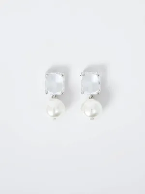 Crystal Faux Pearl Drop Earrings