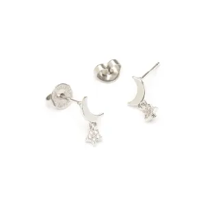 Crystal Moon Charm Stud Earrings