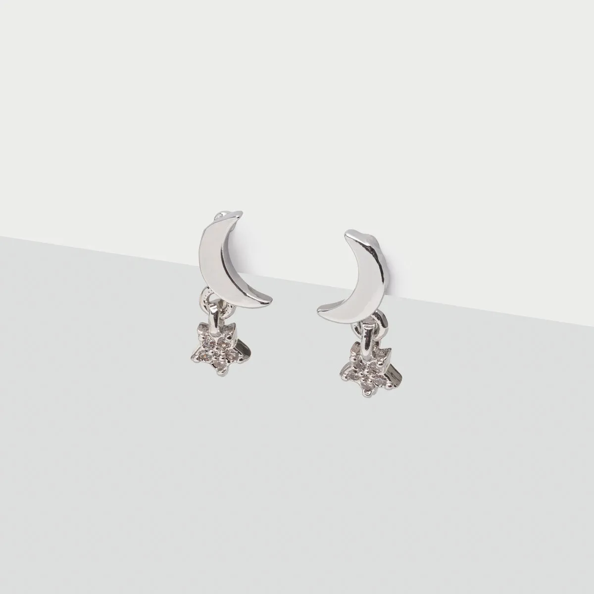 Crystal Moon Charm Stud Earrings